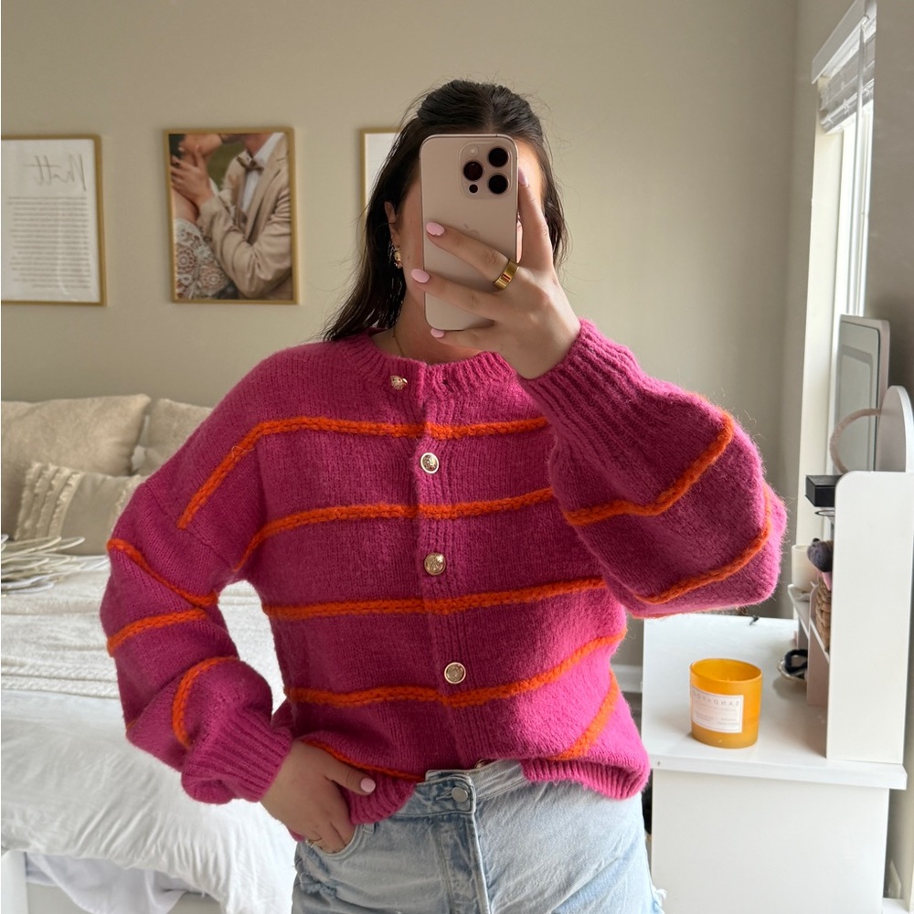 Pink and Orange Striped Sweater